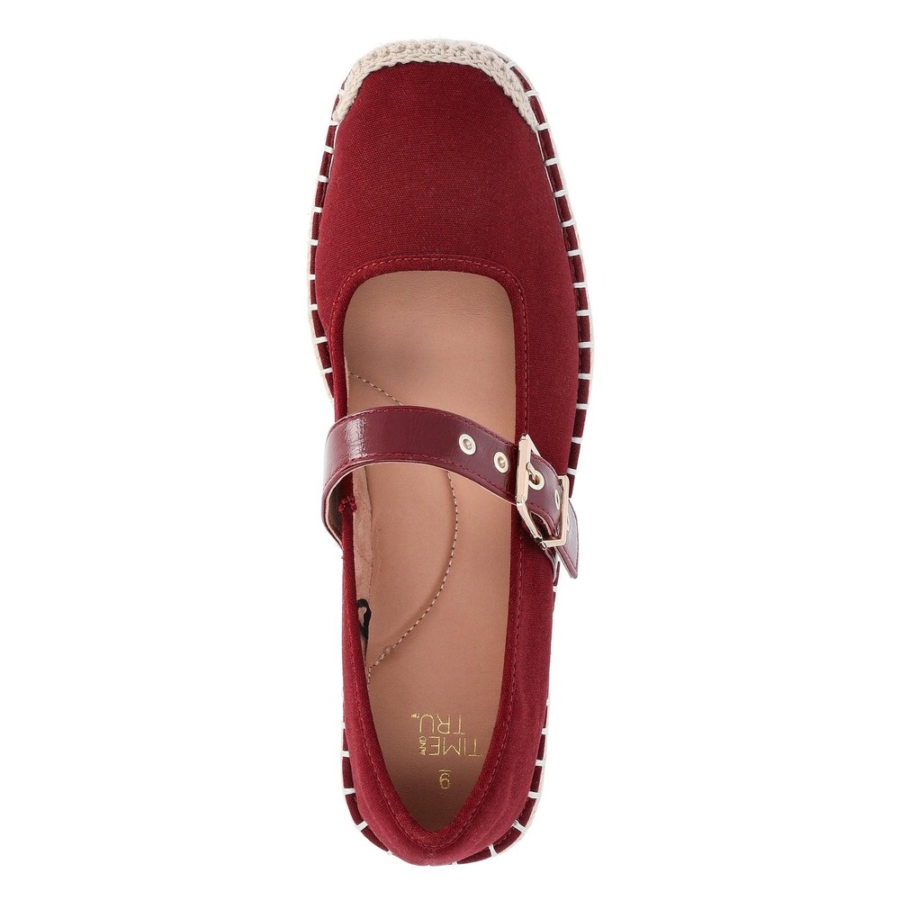 Time and Tru Mary Jane Espadrille Women Shoes Burgundy Canvas Square Toe 8 NEW